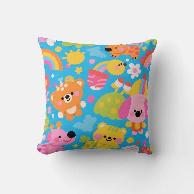 Happy Jungle Pillow – Colourful Kids Cushion (Front)