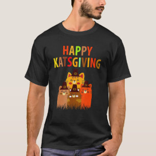 Happy Katsgiving Thanksgiving Cats Pilgrim Hat T-Shirt