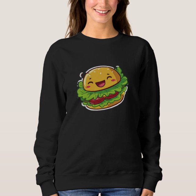 Happy Kawaii Burger Graphic Sweatshirt (Front)