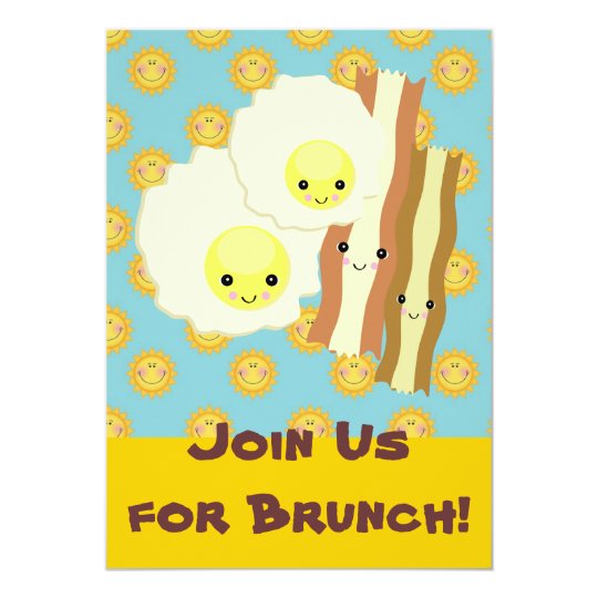 happy kawaii eggs bacon brunch breakfast card