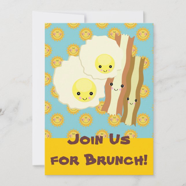 happy kawaii  eggs bacon brunch breakfast invitation (Front)