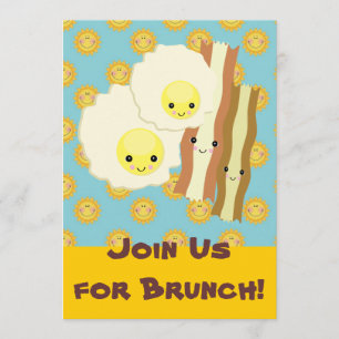 happy kawaii eggs bacon brunch breakfast invitation