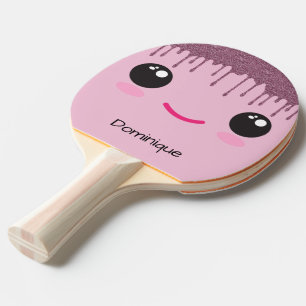 Happy Kawaii Face Faux Glitter Customisable Name Ping Pong Paddle