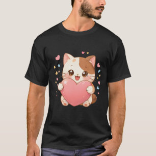 Happy Kawaii Kitten Holding Pink Heart ✨🐾 T-Shirt