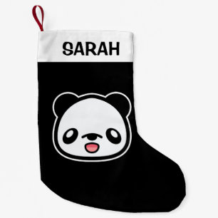 Happy Kawaii Panda With Custom Name Small Christmas Stocking