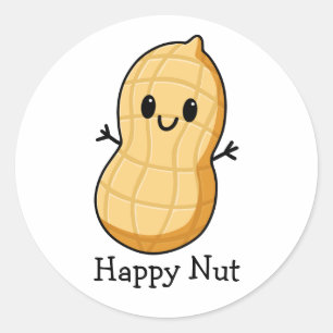 Happy Kawaii Peanut Cartoon – Cute Smiling Nut  Classic Round Sticker