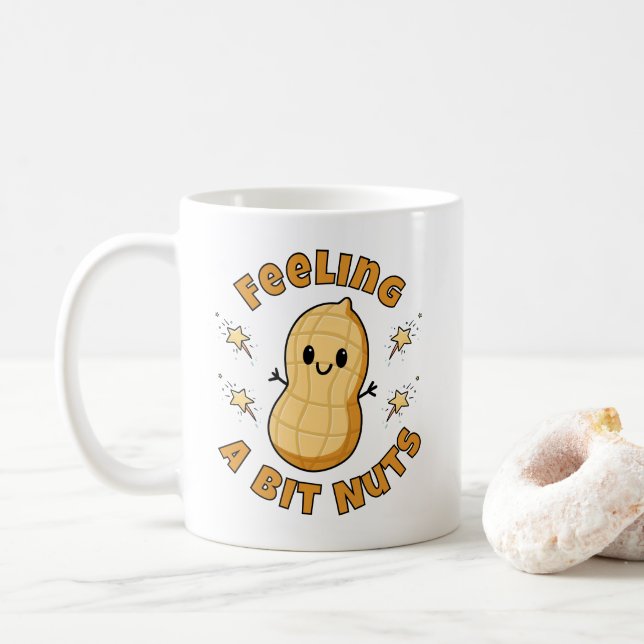 Happy Kawaii Peanut Cartoon – Feeling A Bit Nuts Coffee Mug (With Donut)