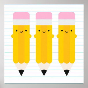 Happy Kawaii Pencils Poster