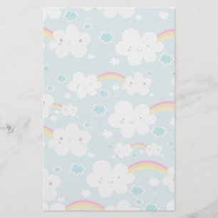 happy kawaii rainbow and cloud sky pattern stationery