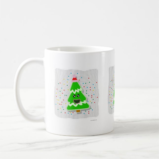 Happy Kawaii Style Christmas Tree Cartoon Coffee Mug (Left)