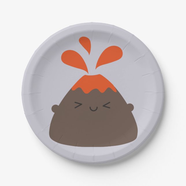 Happy Kawaii Volcano Paper Plate (Front)