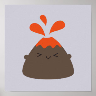 Happy Kawaii Volcano Poster