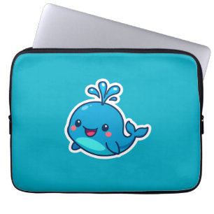 Happy Kawaii Whale Sticker – Cute Ocean Friend Laptop Sleeve