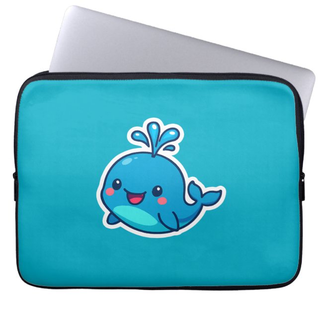 Happy Kawaii Whale Sticker – Cute Ocean Friend Laptop Sleeve (Front)