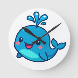 Happy Kawaii Whale Sticker – Cute Ocean Friend Round Clock