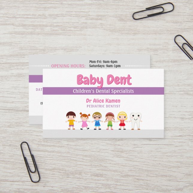 Happy Kids and Tooth | Paediatrics Dentist Business Card (Front/Back In Situ)