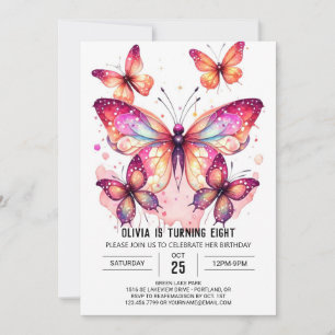  Happy Kids Butterfly Girl Birthday Invitation