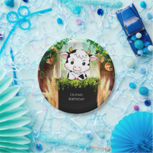 Happy Kids Cow Birthday Paper Plate