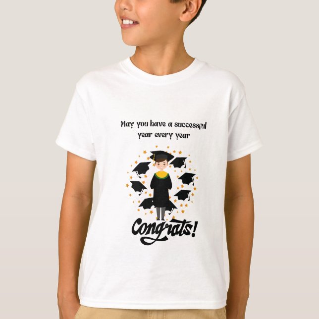 Happy Kids Graduation Silhouette with Bright Vibes T-Shirt (Front)