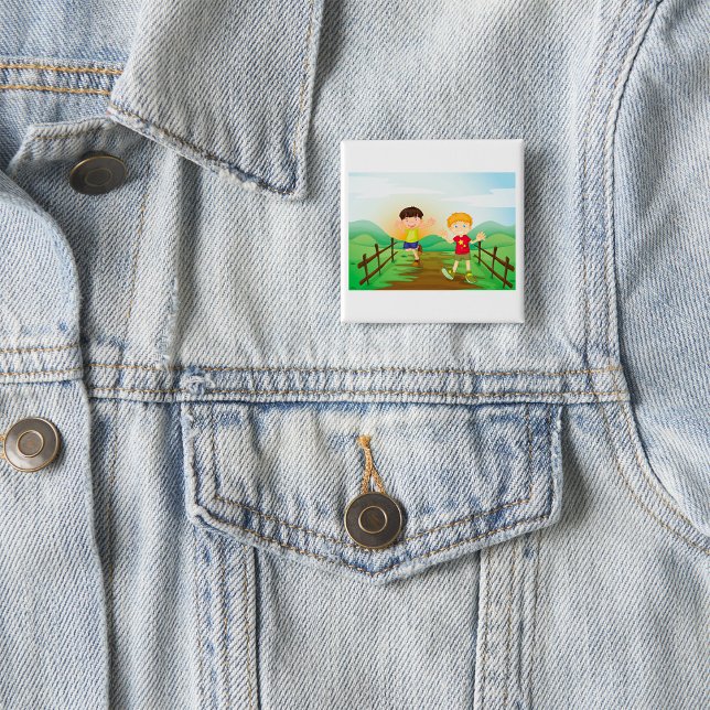 Happy Kids Playing Outdoors 15 Cm Square Badge (Creator Uploaded)