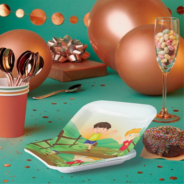 Happy Kids Playing Outdoors Paper Plate (Creator Uploaded)