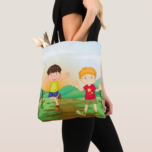 Happy Kids Playing Outdoors Tote Bag (Creator Uploaded)