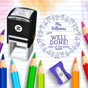 Happy Kids Teacher Says Well Done Personalised Self-inking Stamp