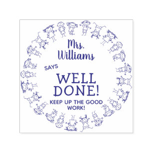 Happy Kids Teacher Says Well Done Personalized Self-inking Stamp
