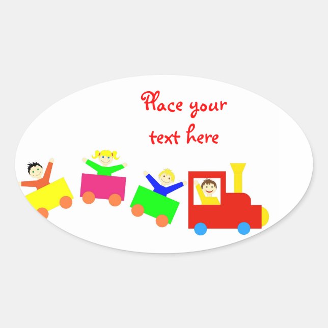 Happy Kids Train Oval Sticker (Front)