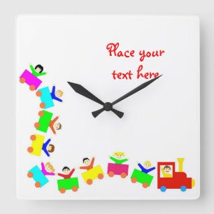 Happy Kids Train Square Wall Clock