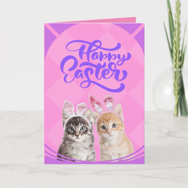 Happy Kittens Easter Bunny Custom Card (Front)