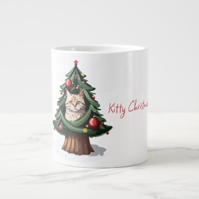 Happy Kitty Christmas Large Coffee Mug (Front)