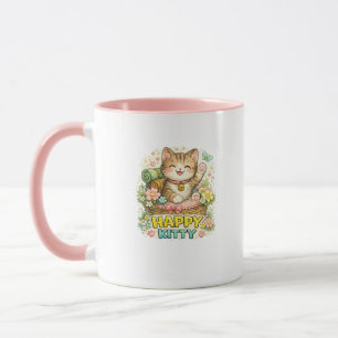 Happy Kitty Cute Floral Coffee Mug