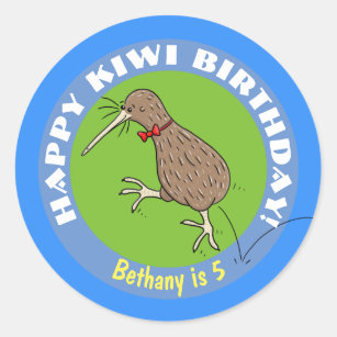 Happy kiwi cartoon bird with bow tie classic round sticker