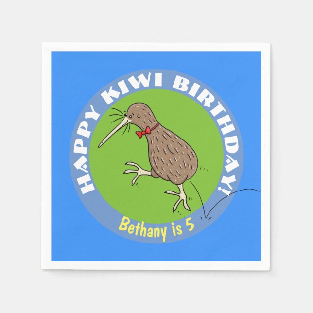 Happy kiwi cartoon bird with bow tie napkin (Front)