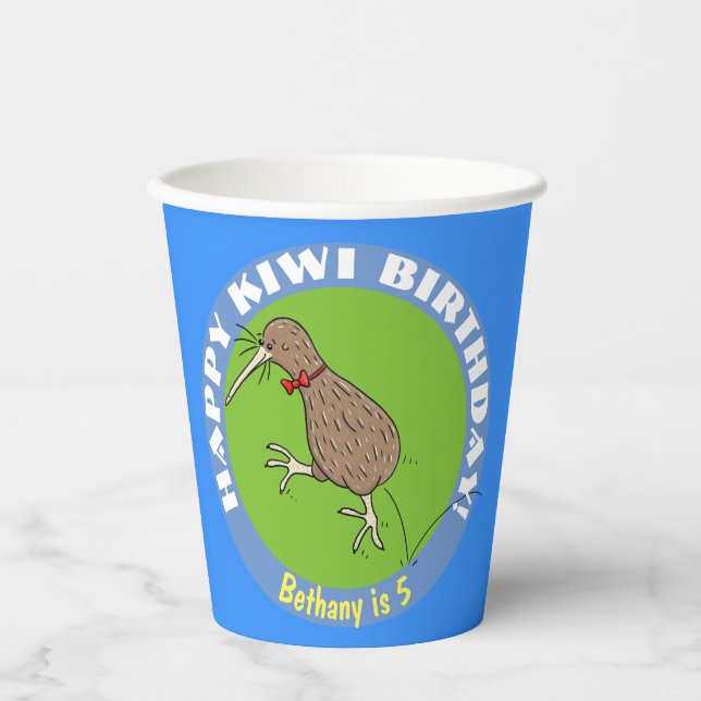 Happy kiwi cartoon bird with bow tie  paper cups (Front)