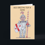 Happy knight card<br><div class="desc">Cartoon of a happy male knight.</div>