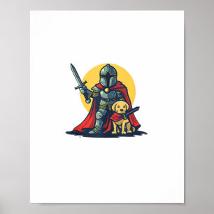 Happy Knight with dog for funny adults and kids  Poster