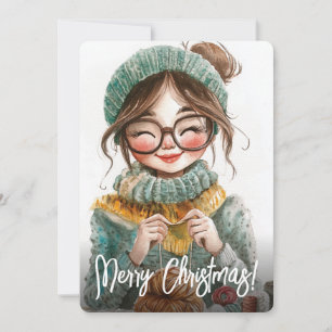 Happy Knitter Cosy Winter Crafting Xmas Holiday Card