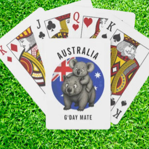 happy koala and wombat friends playing cards