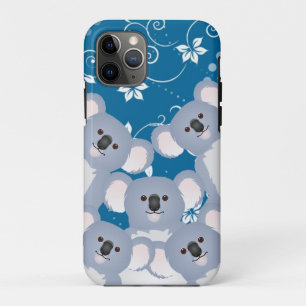 Happy  Koala Family with Blue Flower and Leaves iPhone 11 Pro Case