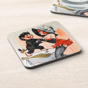 Happy Krampus with Temptress Vintage Christmas Coaster