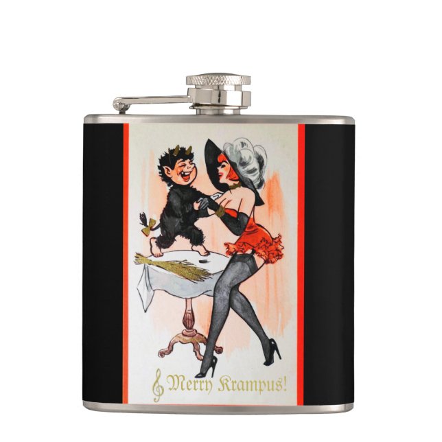 Happy Krampus with Temptress Vintage Christmas Hip Flask (Front)