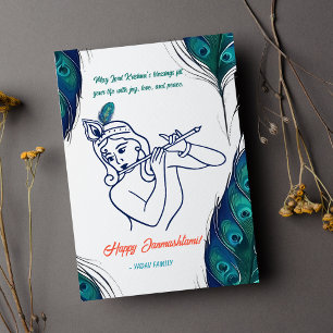 Happy Krishna Janmashtami Peacock Feather Holiday Card