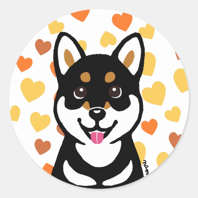 Happy Kuro Shiba Inu dog Hearts Stikers Classic Round Sticker (Front)