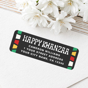 Happy Kwanzaa African mosaic return address Label