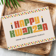 Happy Kwanzaa black candle red green yellow border