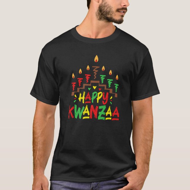 Happy Kwanzaa Candles African Black Culture Afro w T-Shirt (Front)