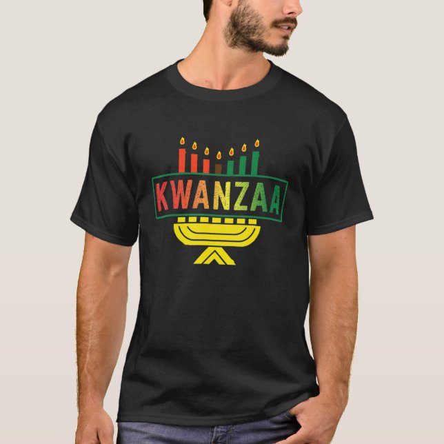 Happy Kwanzaa Candles African Black Culture Afro w T-Shirt (Front)