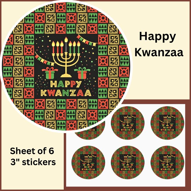 Happy Kwanzaa Candles Red Black Green Yellow Classic Round Sticker (Creator Uploaded)